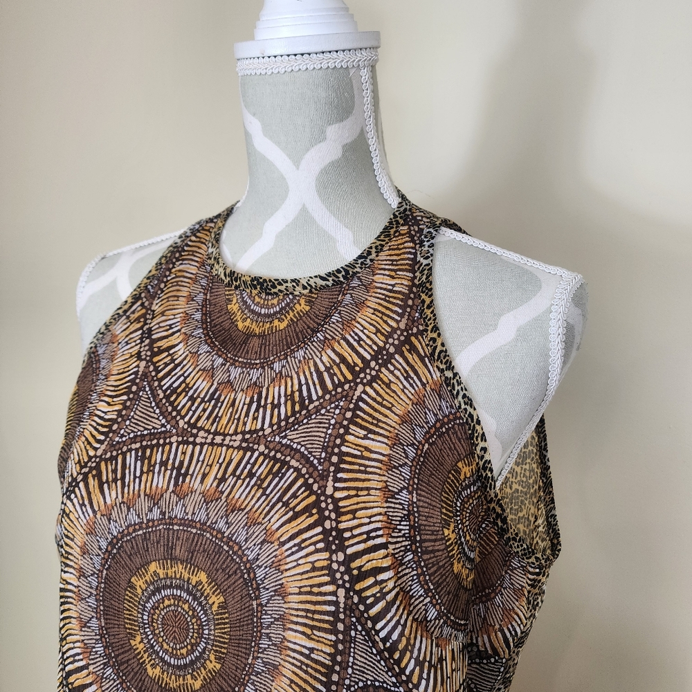 Vintage Joseph Ribkoff Layered Dress Size 10 Tribal Cheetah Print Brown - Picture 3 of 15